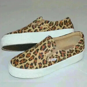 Superga sneaker chunky platform suede leopard print slip on size10 cheetah print